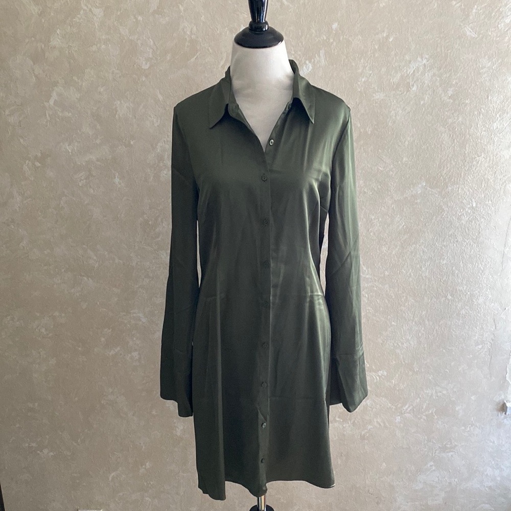 NWT forest green draped mini dress